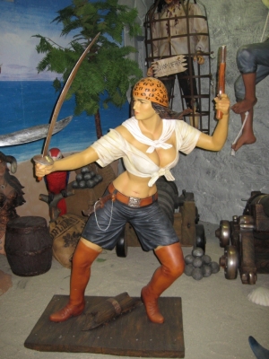 Girl Sexy Pirate Statue Sculpture With Eye Patch and Gun 