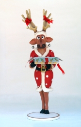Funny Reindeer Female with Christmas Box 6ft (JR IX) - Thumbnail 01