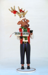 Funny Reindeer Male with Christmas Box 6ft (JR IW) - Thumbnail 01