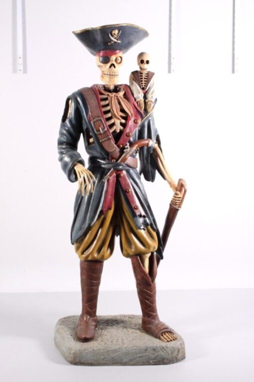 SKELETON PIRATE 6FT WITH MONKEY JR 030719