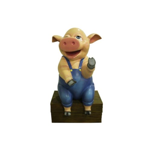 SITTING PIG  - (DARKER BLUE OVERALLS) JR FSC1332-1