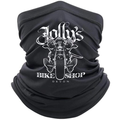 'JOLLY PIRATE BIKER' BLACK SNOOD - large white logo - BSM-SN009