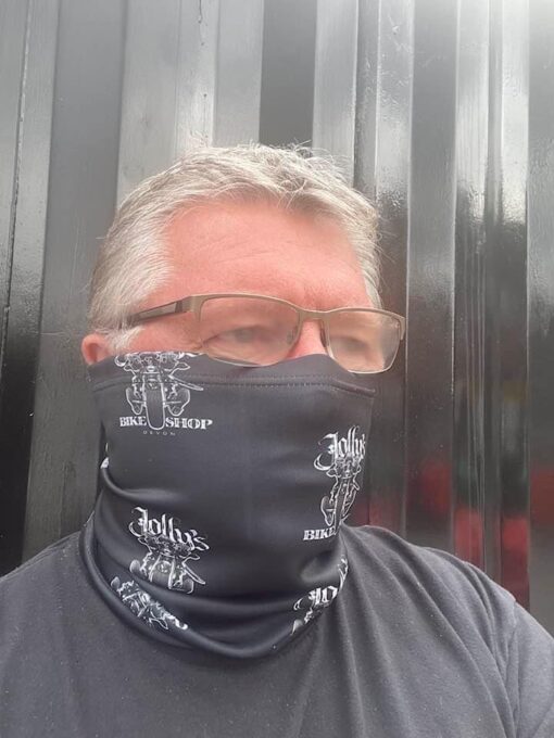 'JOLLY PIRATE BIKER' BLACK SNOOD - small multi white logos - BSM-SN010 - Image 3