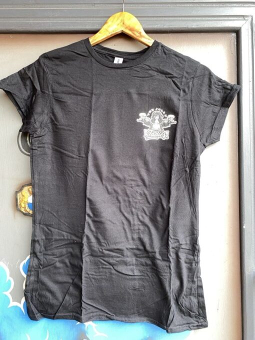 'JOLLY LADIES BIKER'  T-SHIRT - small front Logo, large back with ROUNDED neck BSM-WTS002