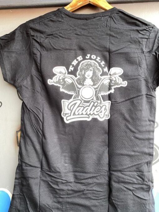 'JOLLY LADIES BIKER'  T-SHIRT - small front Logo, large back with ROUNDED neck BSM-WTS002 - Image 2